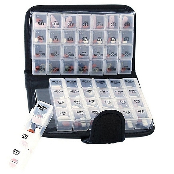 Smart Essentials Black 14 Day Pill & Vitamin Organizer - 7.5" L, 5" W, 2.25" H - Picture 2 of 7